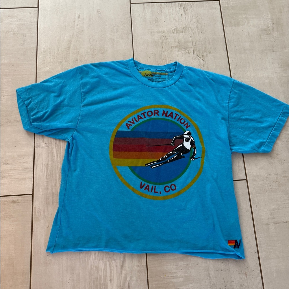 Aviator Nation Blue Ski Graphic Tee size L